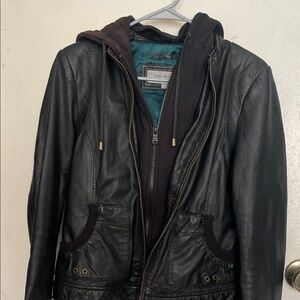 Marc New York Black Leather Jacket with Black Hoodie